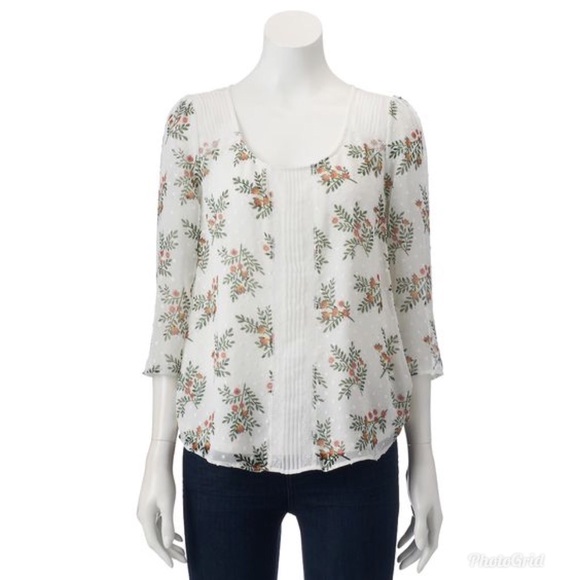 SOLD Lauren Conrad Top White Swiss Dot Sz S - Picture 2 of 8